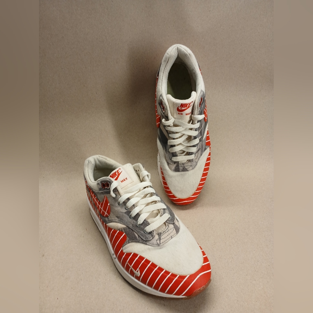 Nike Wasafu X Air Max 1 Red and Gray Men's Shoes - Picture 4 of 16